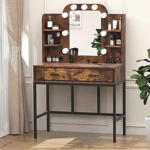 Betterhood Juego de tocador con espejo iluminado, elegante tocador de maquillaje con luces LED y 2 cajones y estantes de almacenamiento para mujeres disponible en Yaxa Colombia