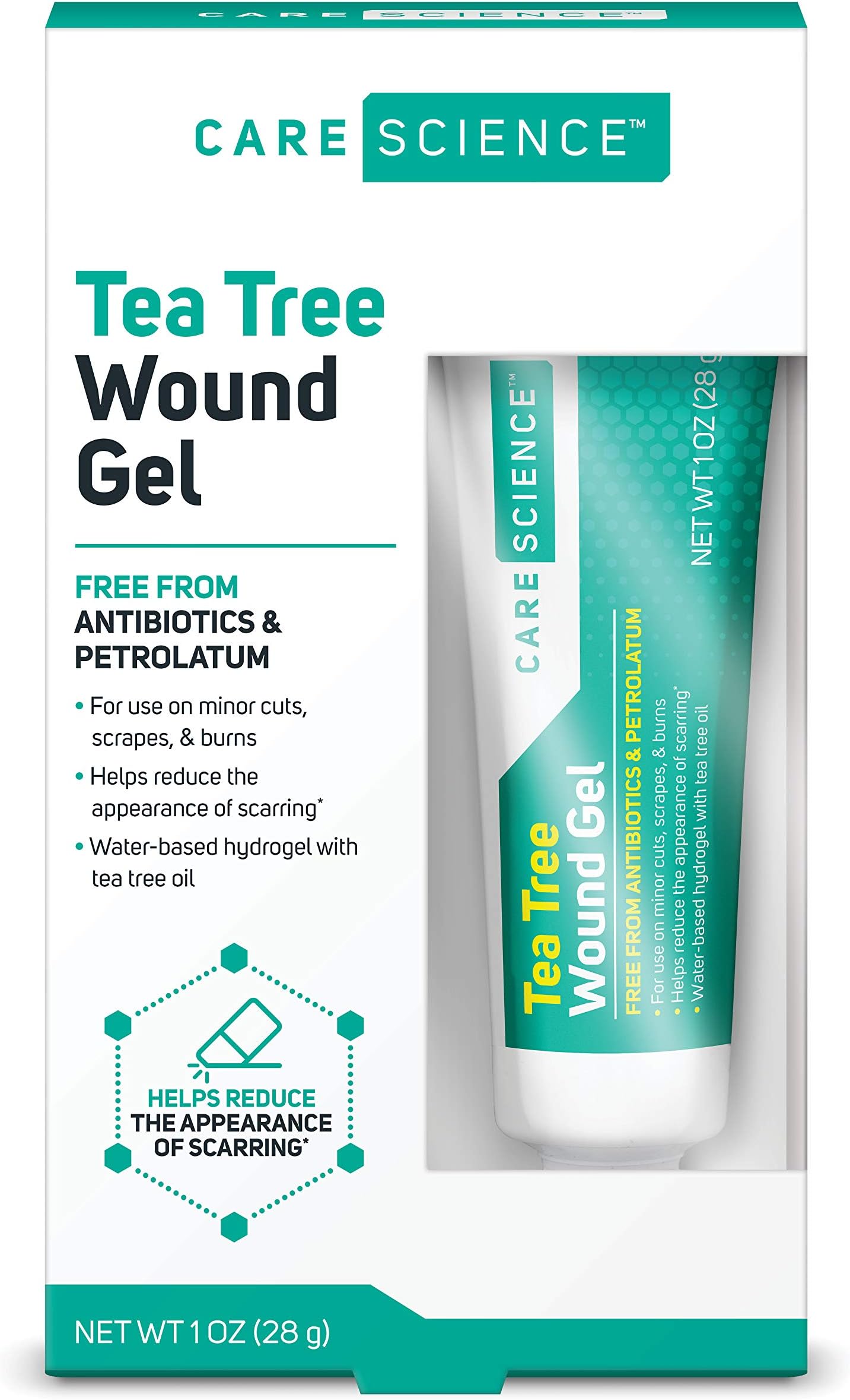 Care Science Natural Wound Gel with Tea Tree, 1 oz | Healing Ointment for Minor Wounds, Reduces Appearance of Scarring