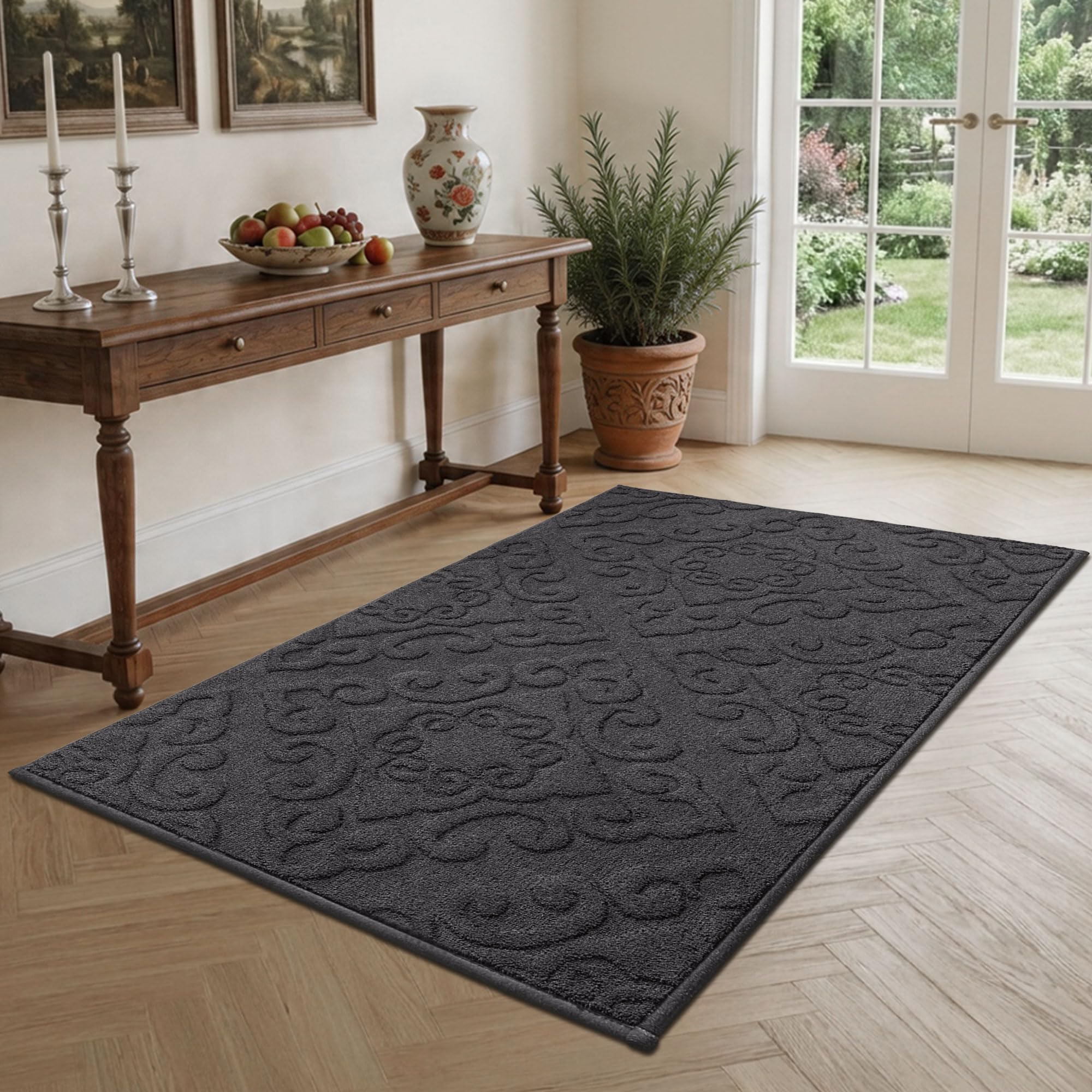 COSY HOMEER Paillasson lavable et antidérapant - Pour entrée et intérieur - 90 x 150 cm - Gris foncé