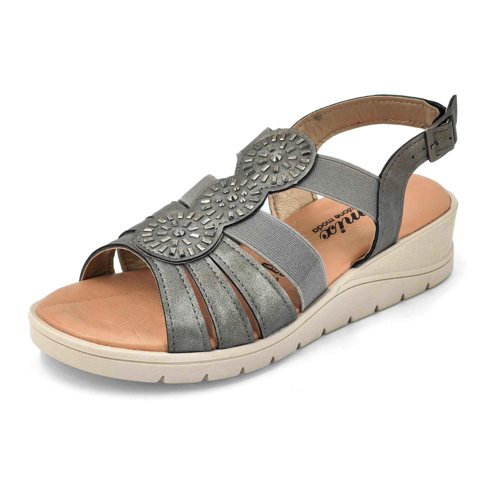 JOMIX Sandalen Damen mit Absatz Elegant Keilsandalen Sommerschuhe Bequem Leder Strandsandalen Verstellbar Schnalle Sommer Meer Pool Strand Sandaletten