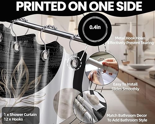 Miniatura 5 de Cortina de ducha moderna de mediados de siglo en blanco y negro, cortinas de ducha para hombre, juego de decoración de baño para hombres, patrón