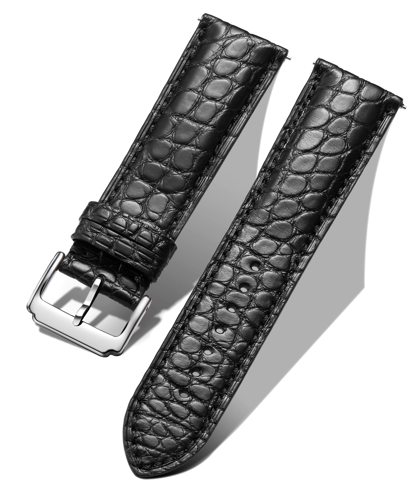 BINLUN Bracelet en Cuir Gaufrage Crocodile Bracelet Montre Leather Alligator Gravure pour Homme Femme 18 19 20 21 22mm Boucle Ardillon à Libération Rapide Strap