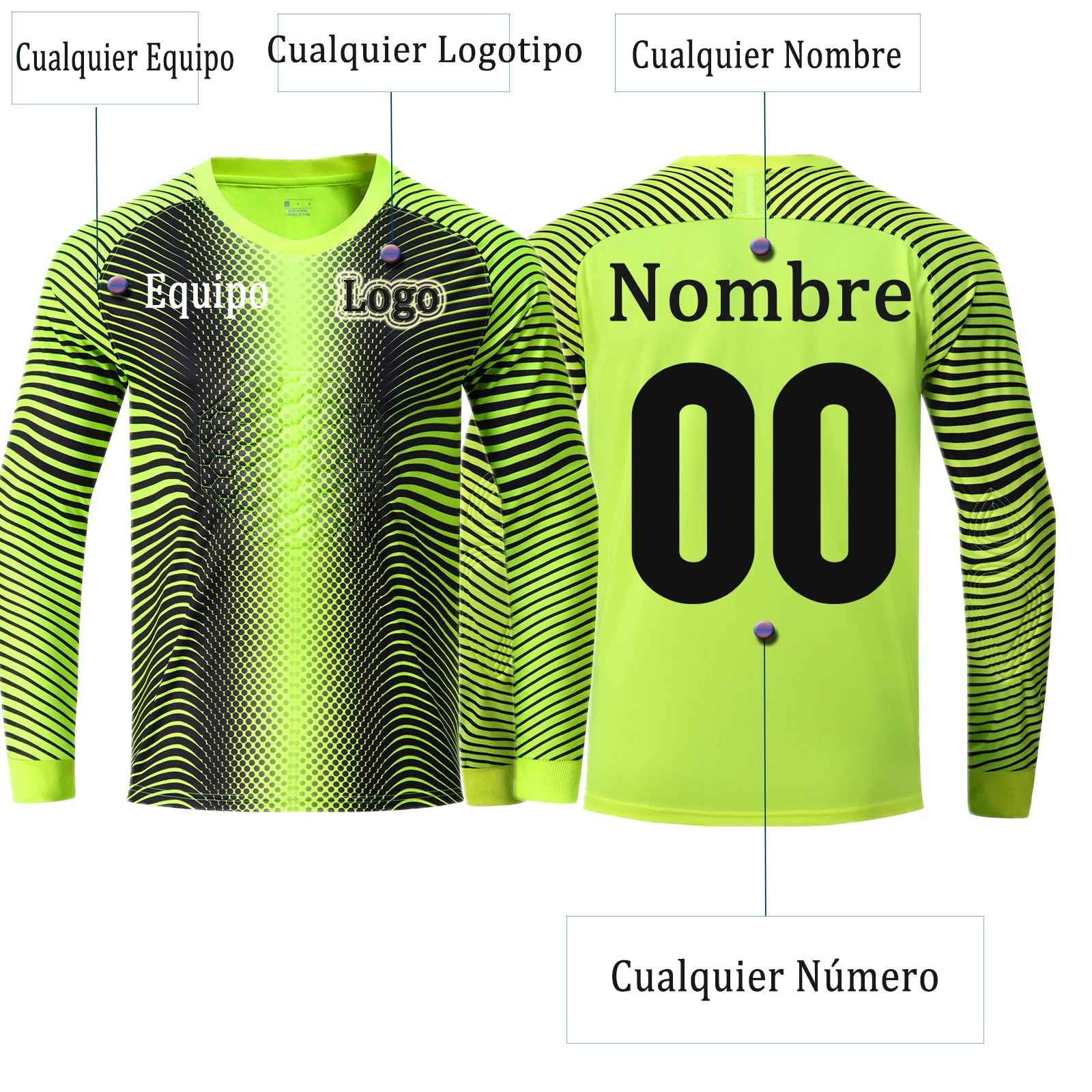 OPUTWDF Camiseta Portero Niño Hombre Personalizados con su Nombre, Número, Equipo, Número Camiseta Portero Niño Futbol Personalizada para Adulto Hombre