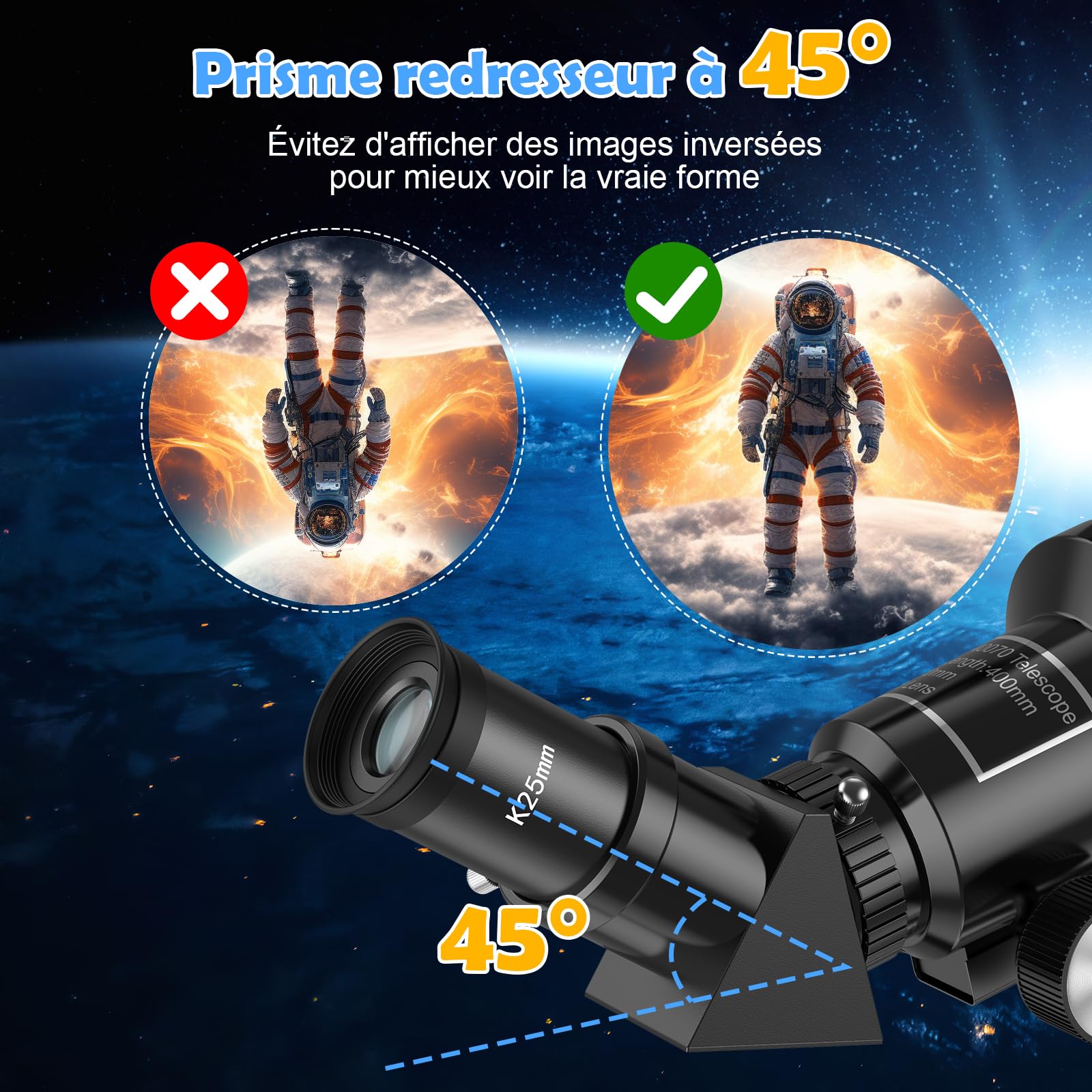 Telescopio Refractor Portátil de 70mm, óptica de Vidrio Totalmente Recubierta, Ideal para Niños y Principiantes, con de para Trípode, Filtro de Luna
