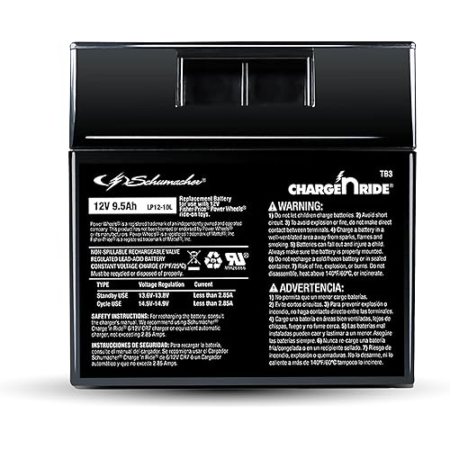 Schumacher Electric 12V Battery for Ride on Toys - TB3 12V 9.5 Amp Hours & Replaceable Fuse - Rechargeable 12V Ride On Replacement Battery for Fisher-Price Power Wheels Vehicles - Safe & Easy to Use