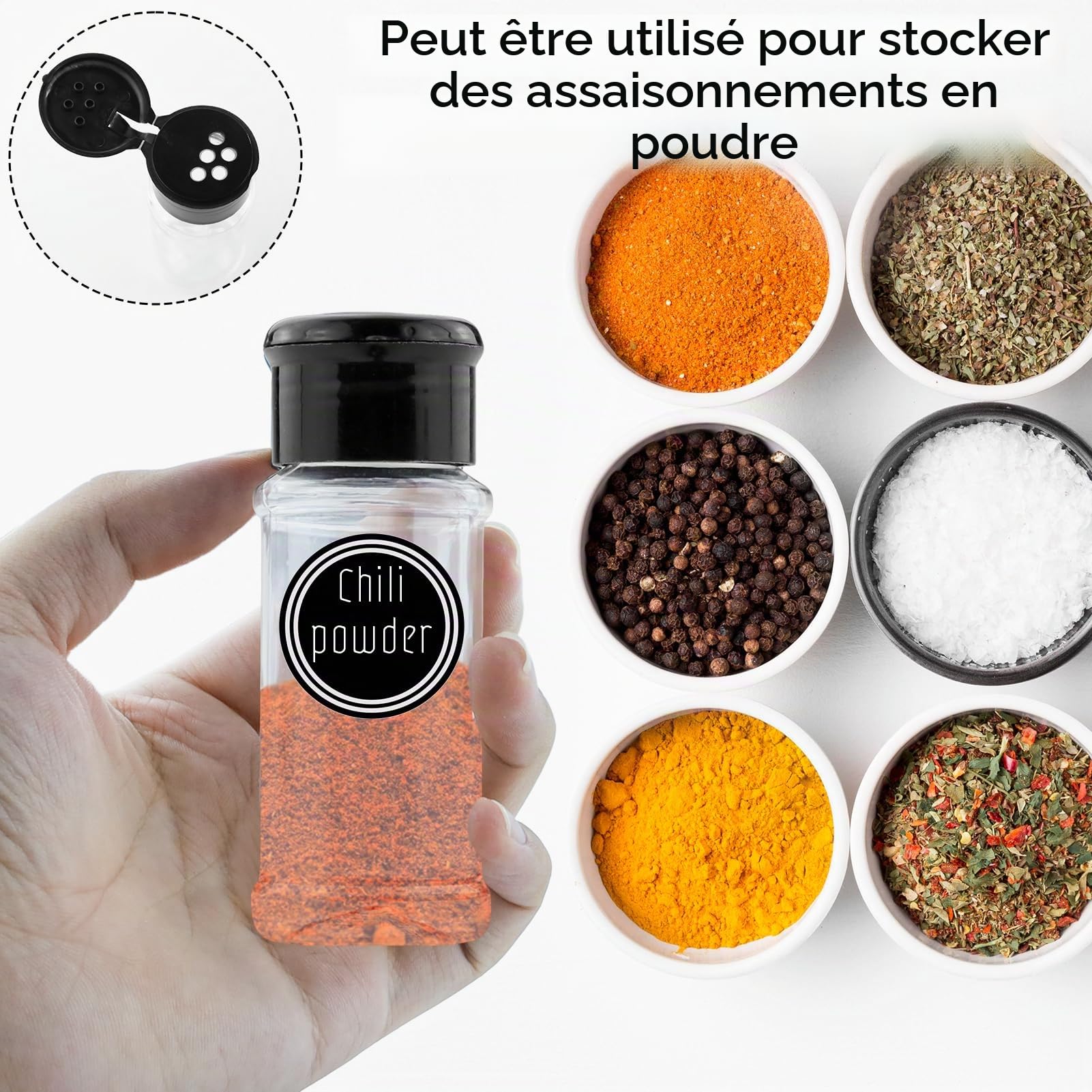 Lot de 8 Pot à Épices -Bocaux à Épices a Epices Cuisine Rangement-Plastique - Avec étiquette(100ML)