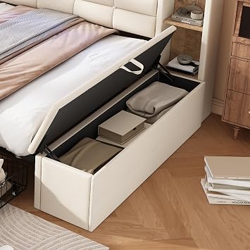 4ft6 Double Upholstered Daybed with LED, Sofa Bed with 2 Headboards