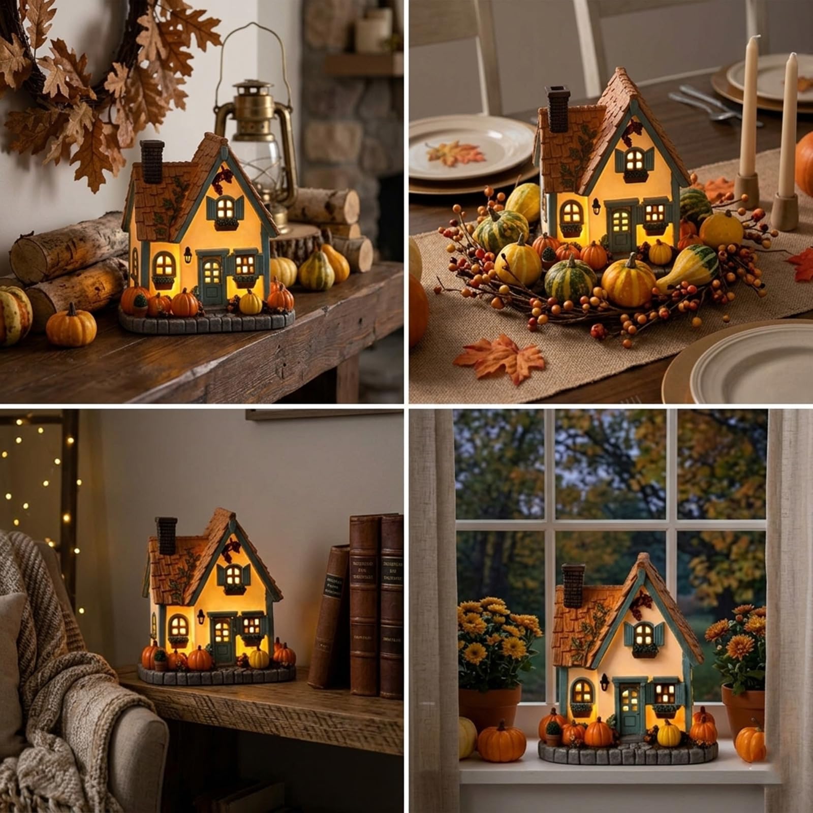 Statuetta zucca a LED per la casa, in resina, illuminata, con luce calda, 7, 5 x 6, 75 pollici, centrotavola autunnale per soggiorno, mensola, camera da letto, statuetta cottage autunnale, da