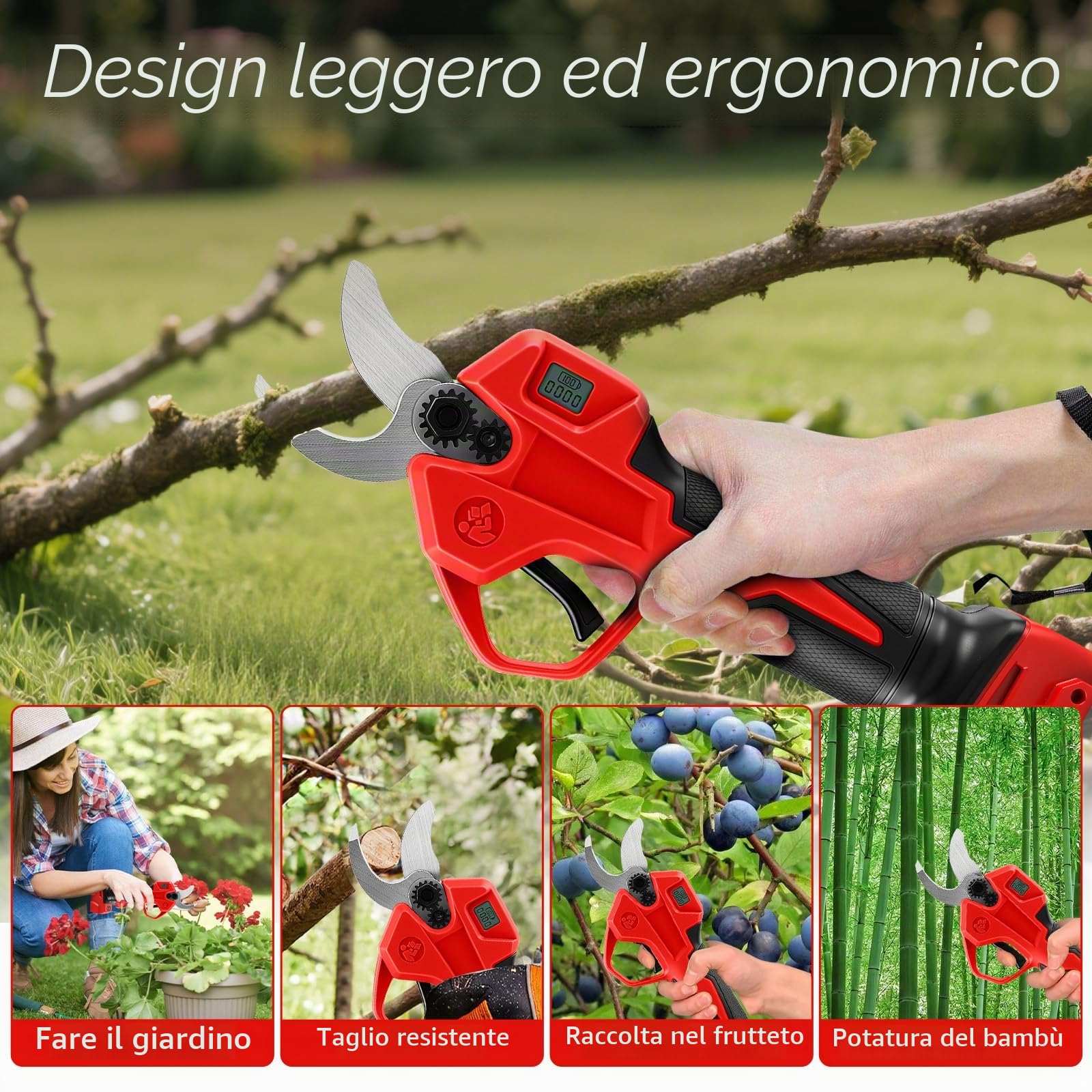Troncarami a batteria professionale compatibile con Milwaukee 18 V batteria elettrica con display LCD 30 mm Diametro massimo di taglio per rami, arbusti e tronchi (senza batteria)
