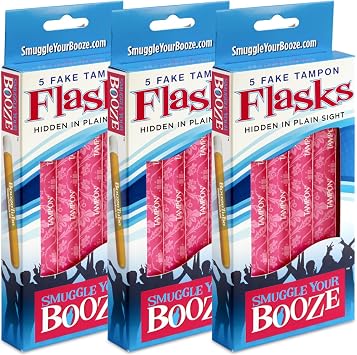 15 Fake Hidden Tampon Flask Set by Smuggle Your Booze | Reusable Secret Plastic Tube Containers for Women | Leak-Proof Portable Holder for Concerts, Festivals, Cruises Travel | BPA-Free Design