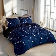 CozyRest Starry Night Sky Bedding Double Duvet Covers with Pillowcase, All-Season Quilt Cover Ultra Soft Comfy Dark Blue Bedding for Child Hypoallergenic Duvet Covers Set Teenager Couple