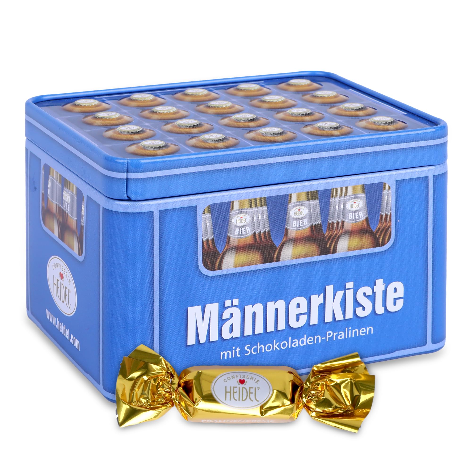 Heidel Männerkiste Schokolade Pralinen im Bier Kasten-Design – Männergeschenke für Papa, Opa, Bruder, Partner – Perfekt für Geburtstag, Vatertag & Dankeschön – Süßigkeiten mit cremiger Füllung