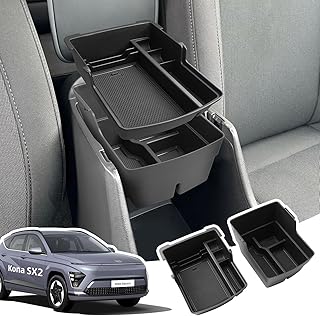 LANGBEAN Armrest Storage Box for Hyundai Kona SX2 EV Hybird 2024 2025, Armrest Organiser with Non-Slip Mats, Armrest Top Layer Tray Organiser Accessories