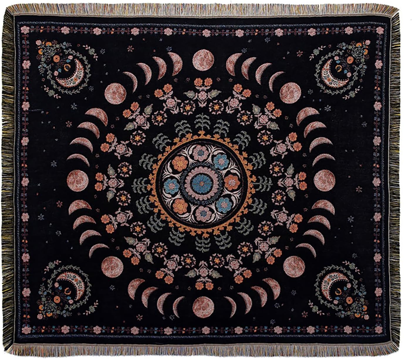 Boho Throw Blanket Reversible Cotton Bohemian Tapestry Hippie Room Decor Double Sided (Lunar Eclipse Black 50"x60") - Image 5
