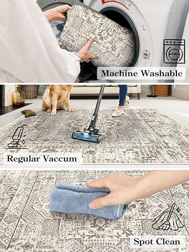Miniatura 4 de Lahome Alfombras lavables de 6 x 9 pies para sala de estar, alfombra bohemia de granja para dormitorio, pelo corto, antideslizante, alfombra suave