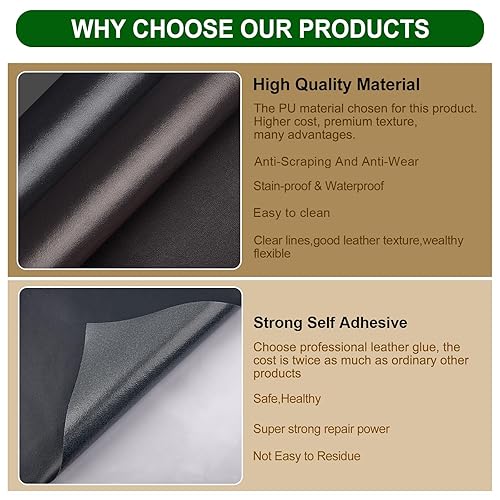 Miniatura 4 de BONAIER Parche de reparación de cuero autoadhesivo grande de 17 x 79 pulgadas, parches de cuero para tapicería para muebles, sillas, asiento de
