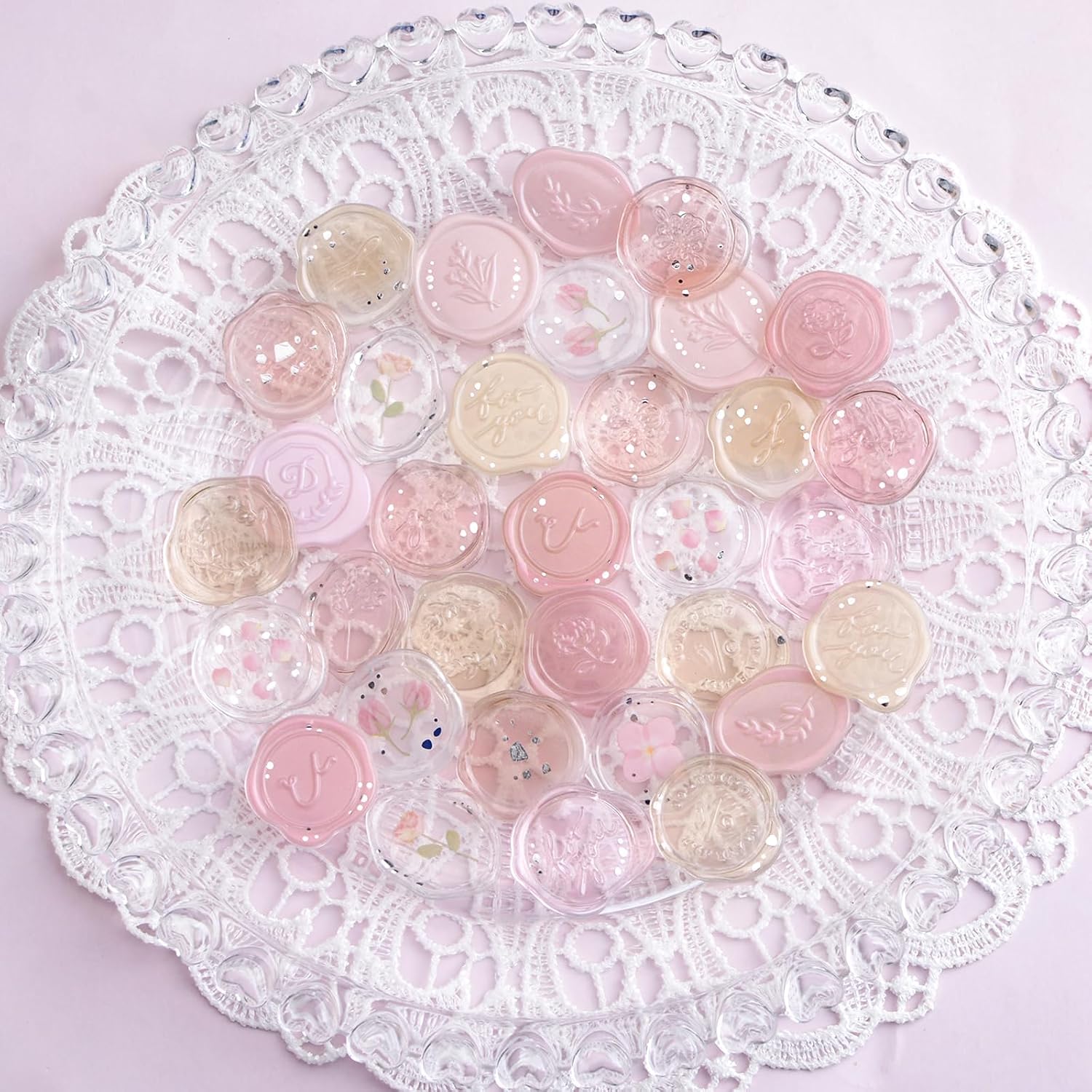 Pink Transparent Pre-Made Wax Seal Stickers, 54 Waterproof Self-Adhesive Stickers for Wedding Invitations, Birthday Gift Wrapping, Scrapbooks & Journal Decorations