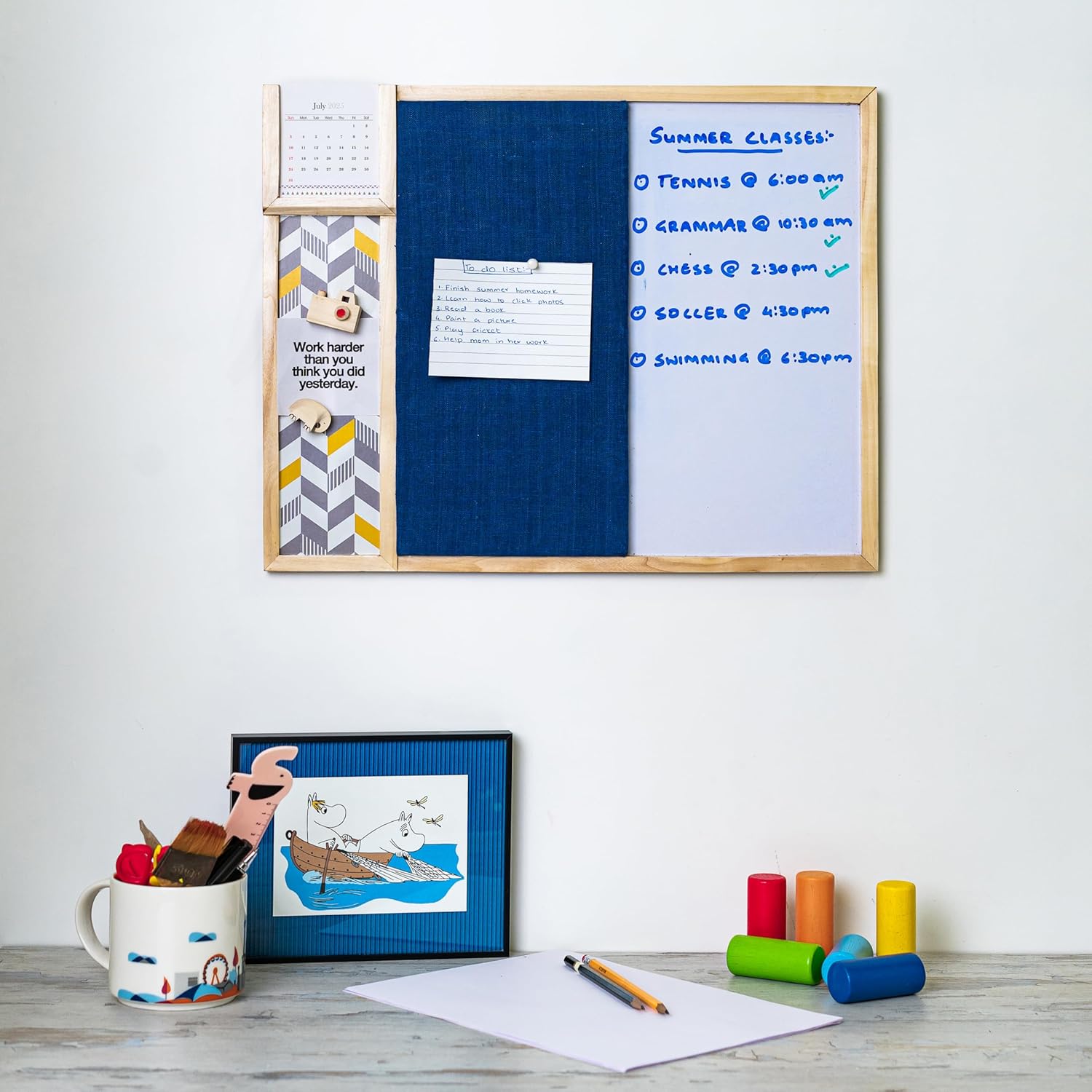 IVEI Combination Board - Pin and White Board Combo - Dry Erase - Bulletin - Memo Board - Calendar | All Purpose to-do Boards for Office, School, Home | 15in X 19in |(with Metal Board Big (Blue))