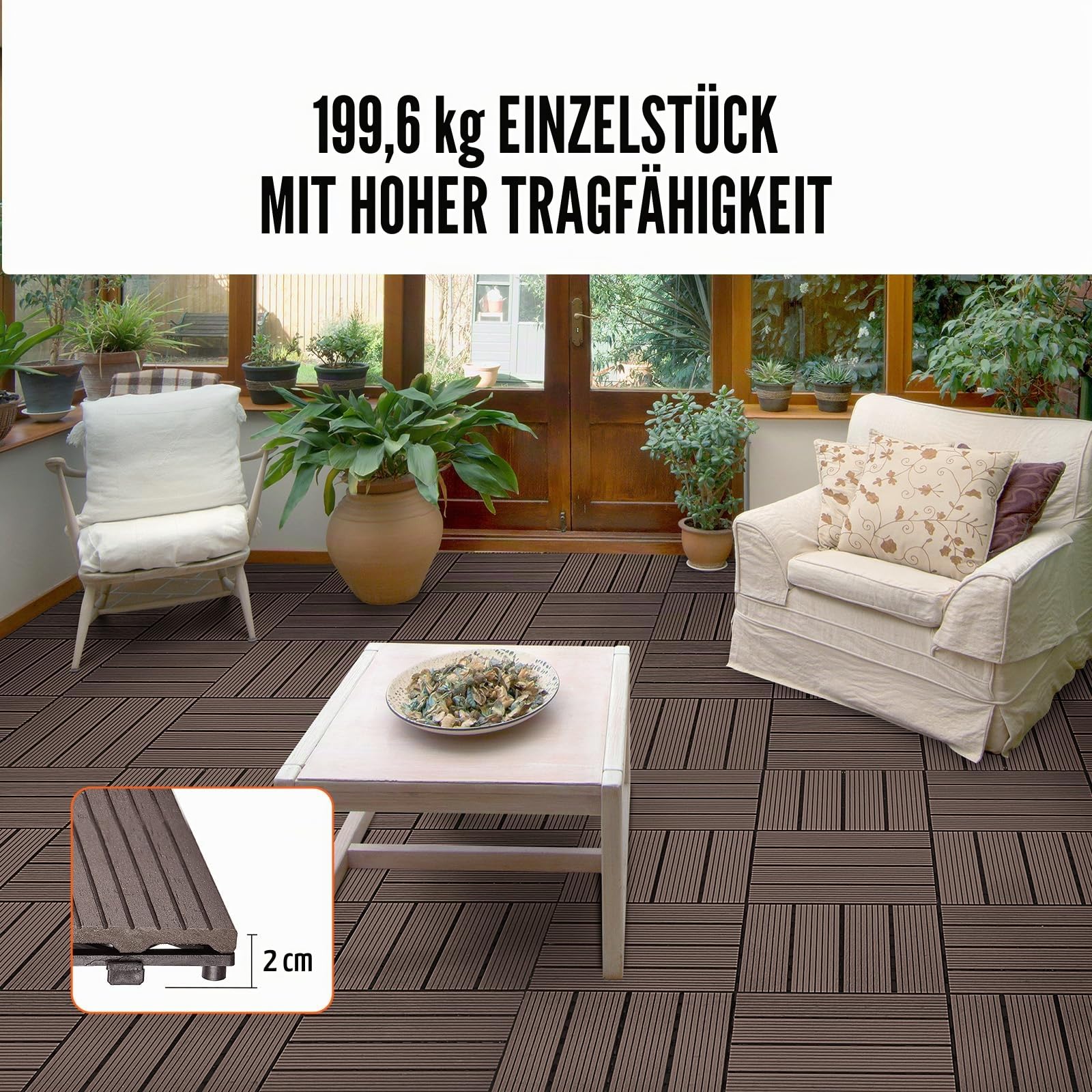 VEVOR Terrassenfliesen, 27er-Set, Balkonfliesen 30x30cm, Klickfliesen, wasserdichter Kunststoff-Bodenbelag für den Außenbereich, Terrassenbodenbelag für Veranda, Pool, Balkon, Hinterhof, Dunkelbraun