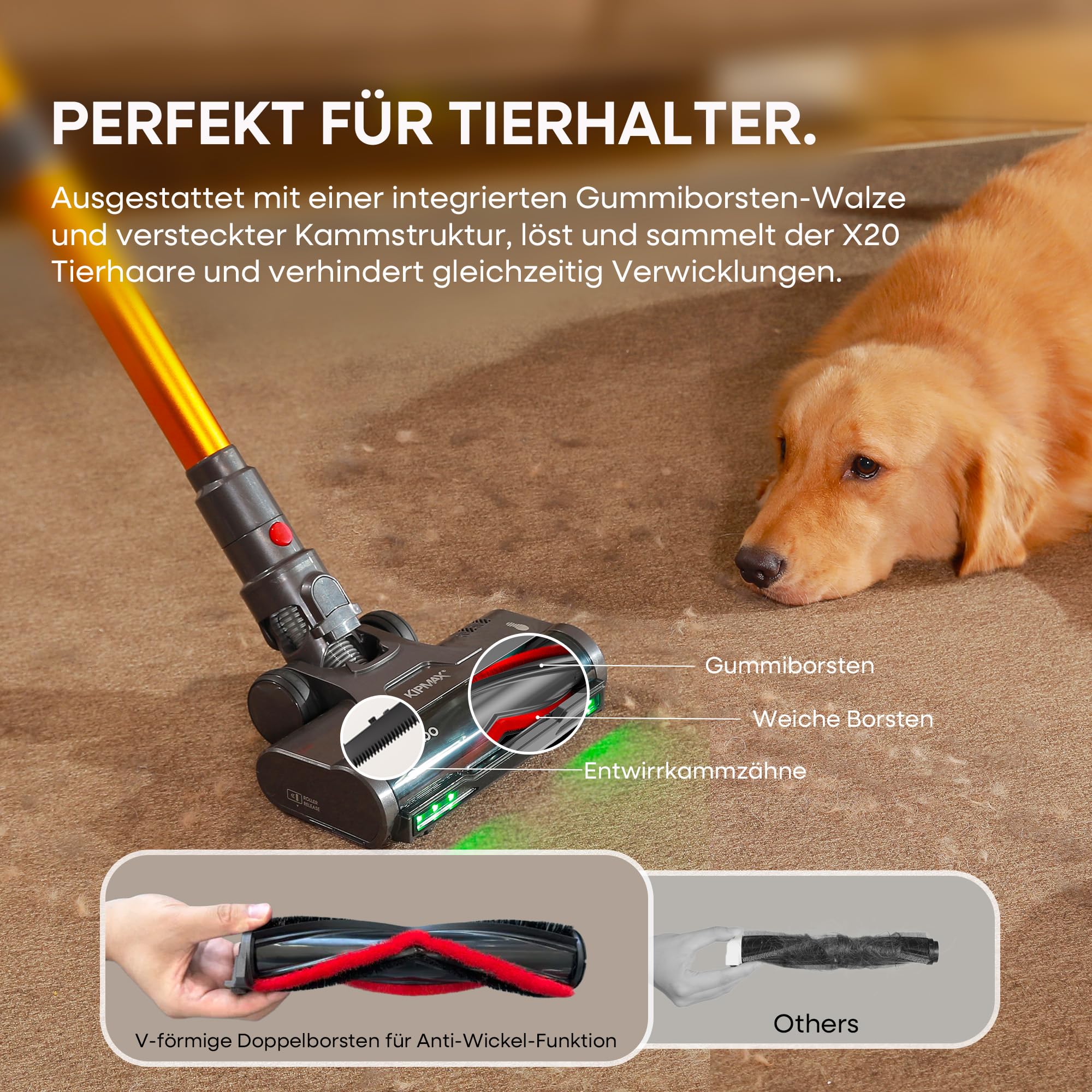 KIPMAX Akku Staubsauger 50000Pa/550W/70Min,1.5L akku Staubsauger Kabellos mit Display,Anti-Tangle-Bürste,7-Schicht-Filtra & Duftfunktion für Teppiche/Tierhaar/Hartböden
