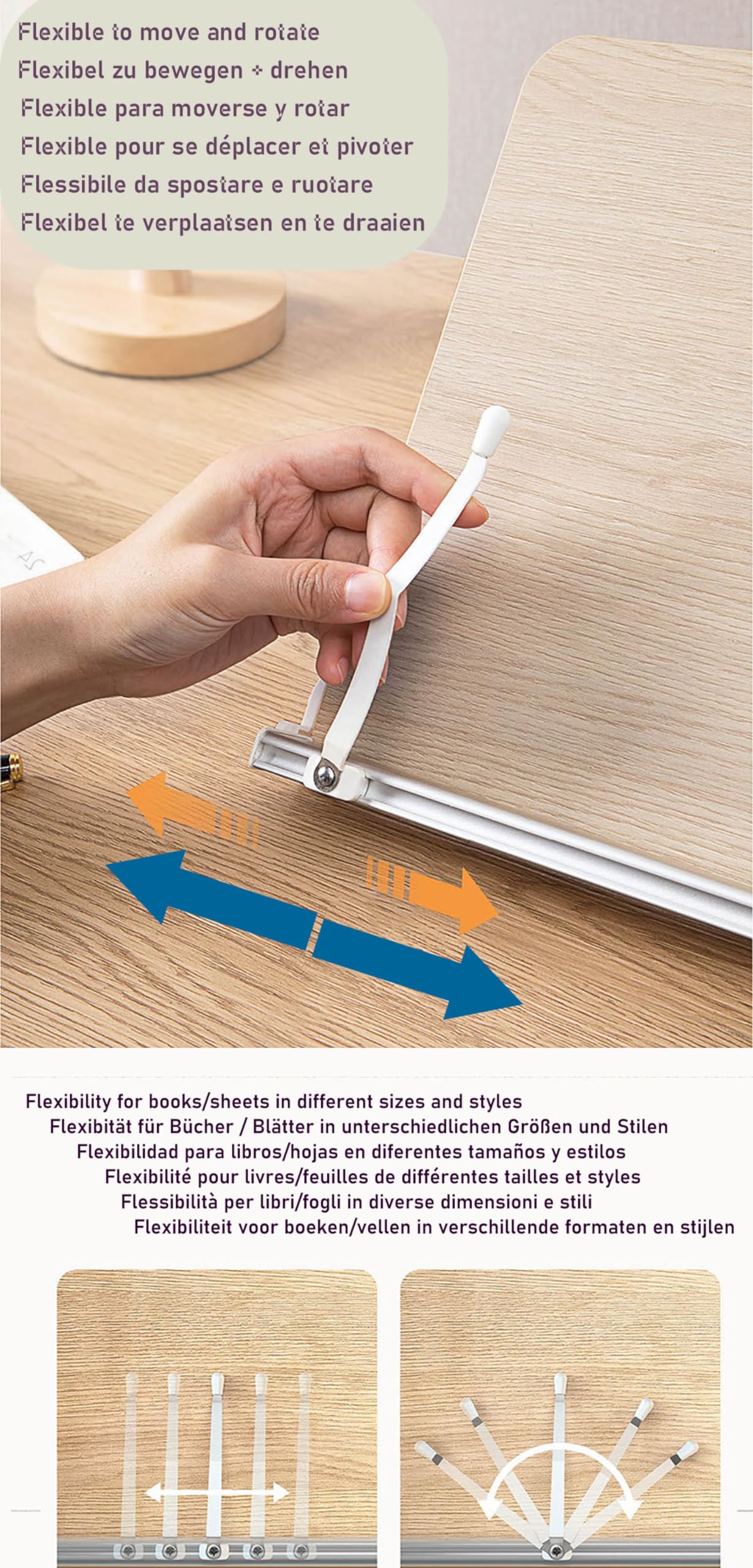 TUKA-i-AKUT Soporte de Libros de Aluminio y Madera de Roble, Ángulos Ajustable 12 Posiciones, Soporte para Lectura y Comodidad Escritura, Atril para Libros Tableta Portátil 41x28cm TKD8062-L