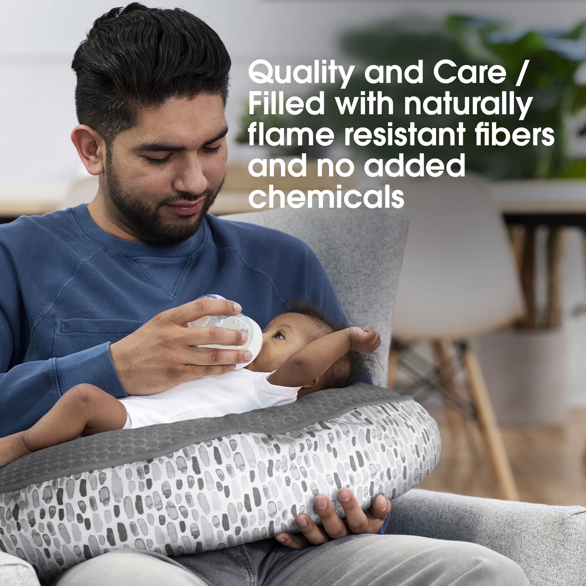 Boppy Nursing Pillow and Positioner—Luxe | Gray Watercolor Brushstrokes Pennydot | Breastfeeding, Bottle Feeding and Baby Support | With Removable Cover in Premium Fabric | Awake-Time Support