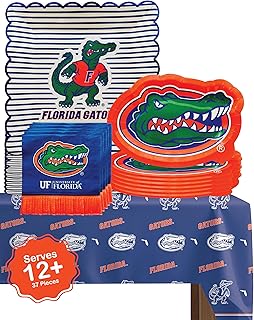 Florida Gators party supplies with UF tablecloth plates and napkins (37 piece set) for graduation, football tailgating, and birthday party decorations (Serves 12) (Florida Gators)