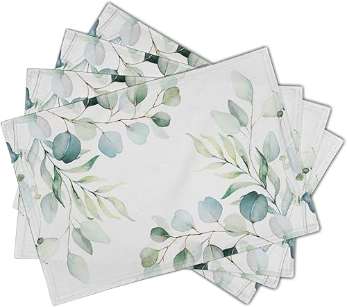 Miniatura 2 de Juego de 4 manteles individuales lavables y antideslizantes resistentes al calor 12 x 18 pulgadas acuarela de primavera hojas de eucalipto tapetes