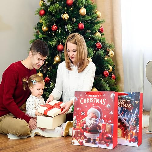 Miniatura 5 de Eisyaa Bolsas de regalo de Navidad a granel, paquete de 10 bolsas de Navidad para regalo de varios tamaños con 2 XL, 4 grandes y 4 de tamaño