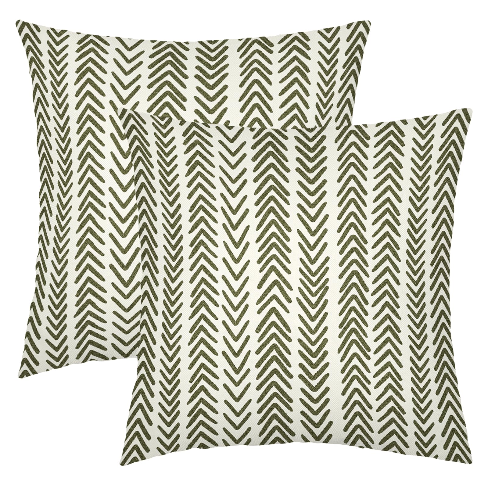 Olive Green Herringbone Pillow Covers 24x24 Inch Set of 2 Navy White Boho Bohemian Ethnic Geometric Throw Pillows Modern Cotton Linen Cream Cushion Case Farmhouse Home Decor For Sofa Couch Outdoor