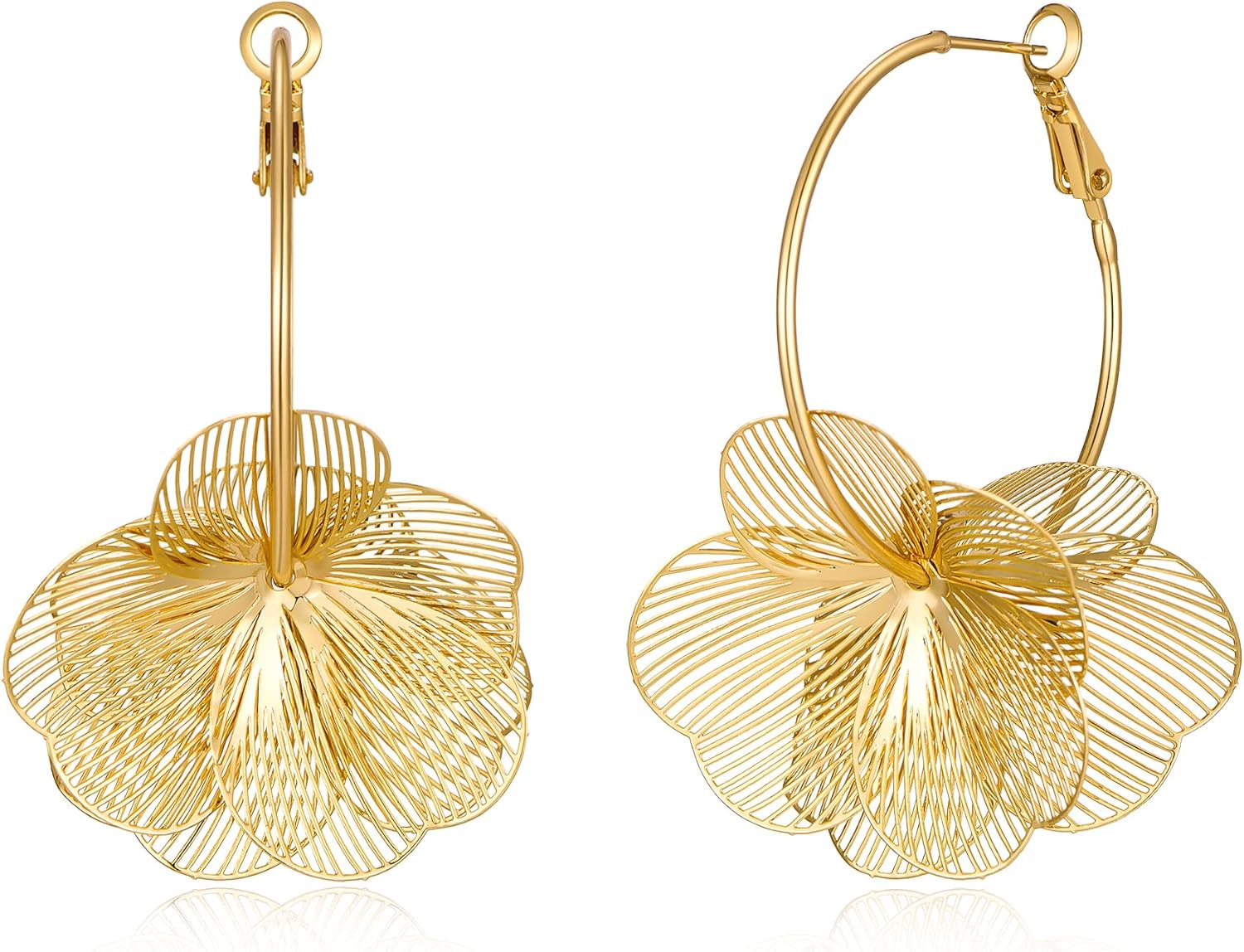 Flower Earrings for Women Big Hoop Earrings with a Detachable Flower Dangle Trendy Big Earrings Boho Floral Statement Earring Spring Fashion Jewelry Gifts,GOLD/SILVER