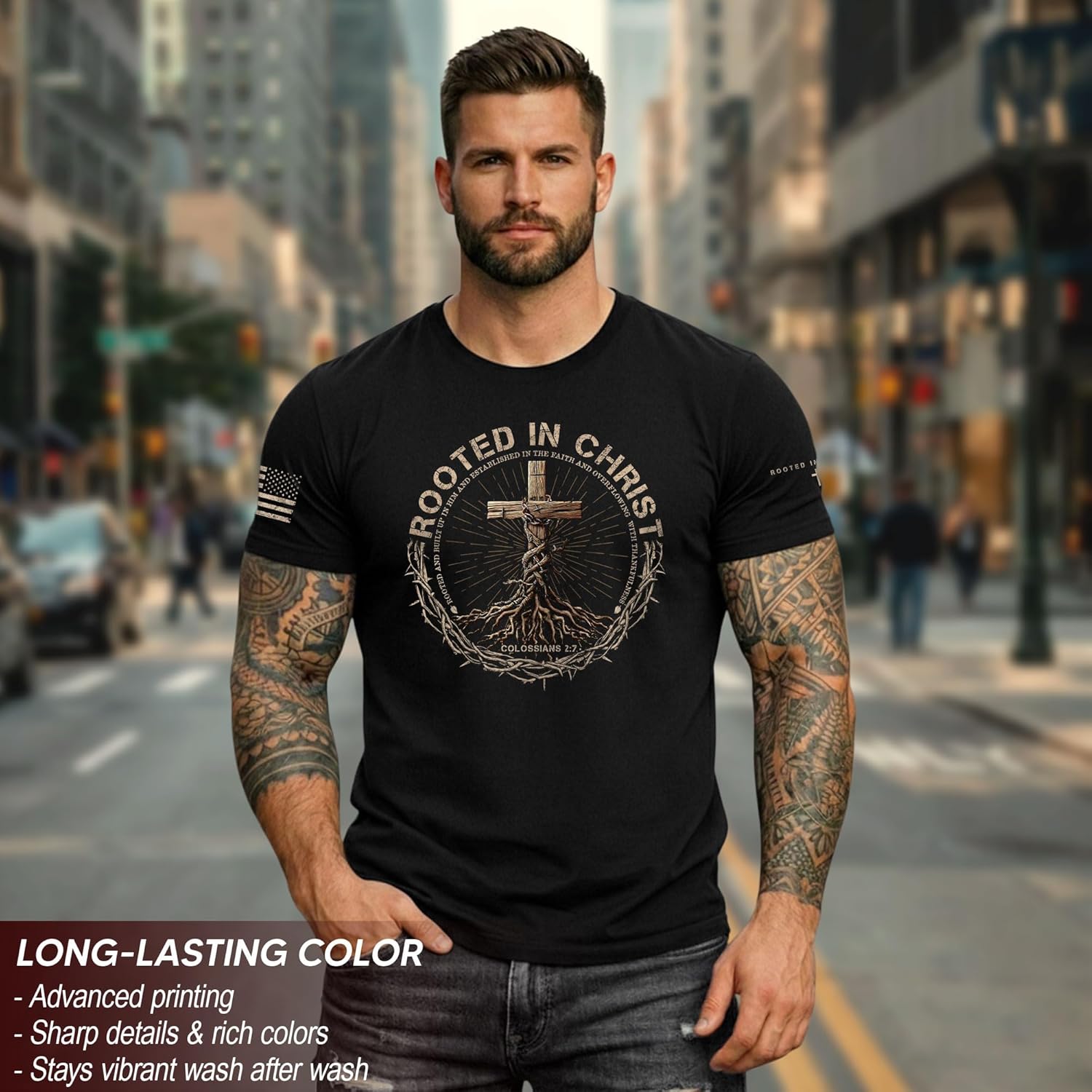 Rooted in Christ Shirt, Jesus Tshirt, Christian Shirts for Men, Cross Shirt, Religious Shirts for Men 2 - Image 3