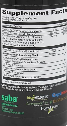 Miniatura 4 de Saba SlimGenix - Energía, control de peso, control del apetito, enfoque, quemador de grasa con ingredientes de marca, patentados y clínicamente