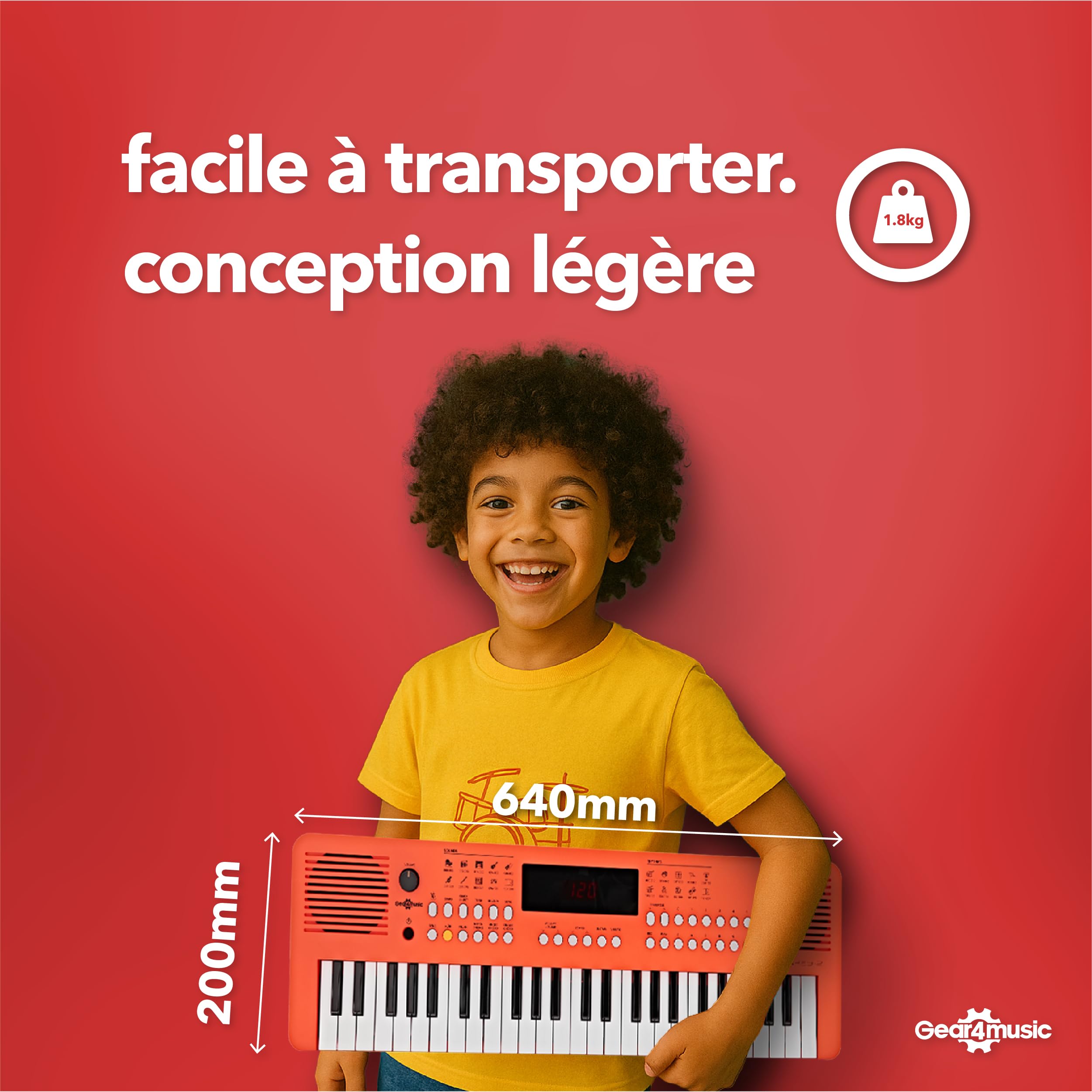 Clavier MIDI portable 49 touches - Mini clavier électrique de Piano, Orange | Pour Débutants et Passionnés de Musique, 49 Mini Touches, 300 Sons et Rythmes, MIDI USB, Sortie Casque, Piles ou USB