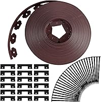 Queekay 148ft No-Dig Plastic Landscape Edging Kit with 70 Spikes & 20 Connectors - Brown 2-Inch Garden Lawn Yard Border