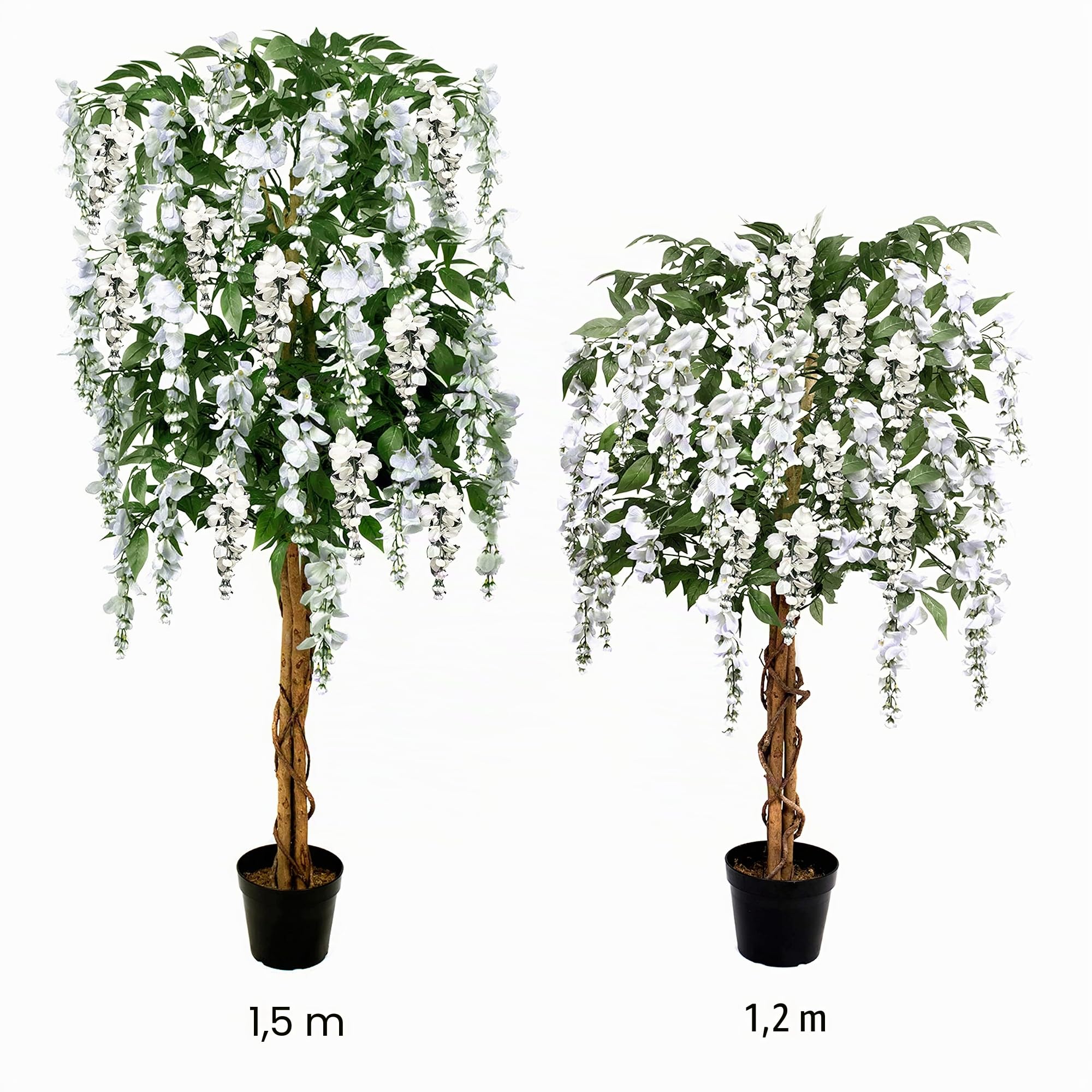 GreenBrokers Glycine Artificielle de qualité supérieure - 150 cm - Plante en Pot - Arbre Blanc - 150 cm