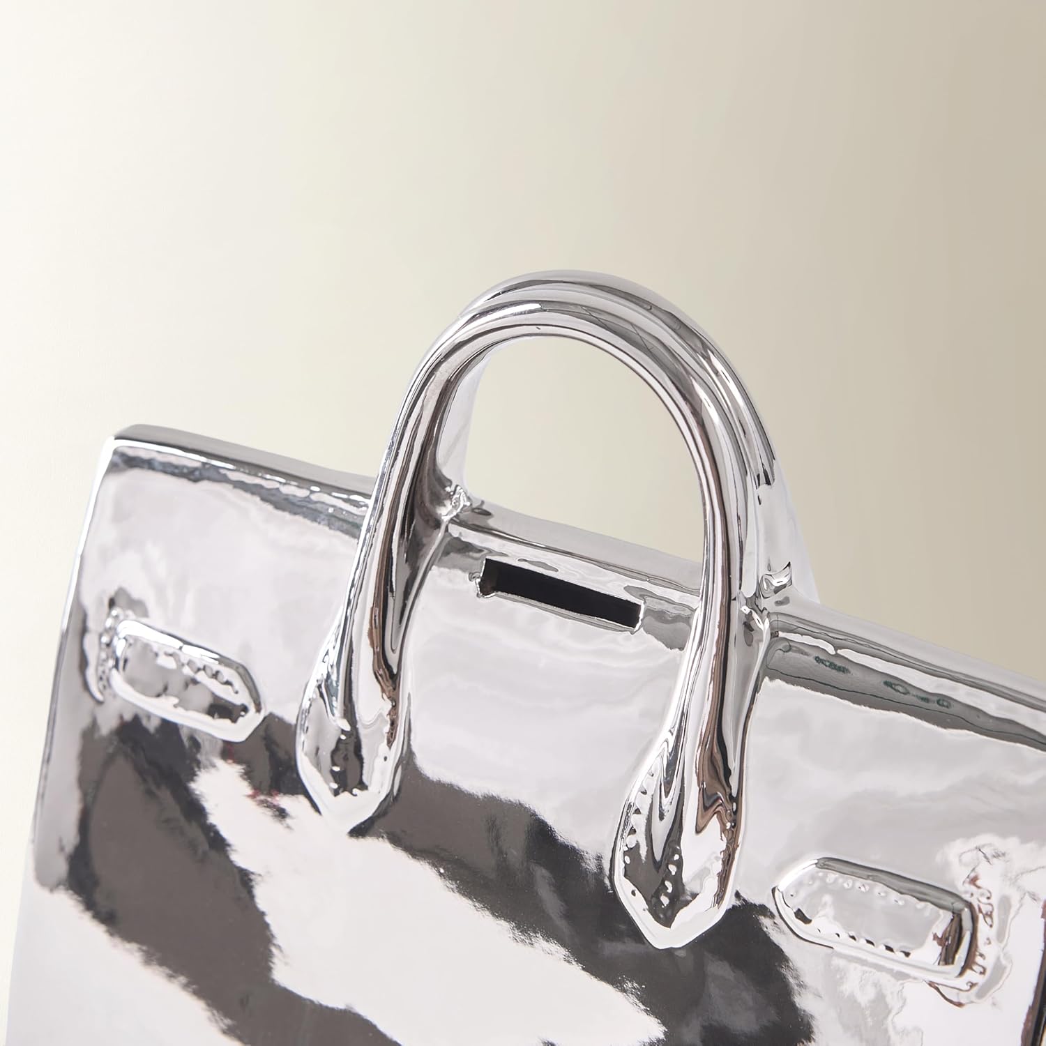 Z Gallerie Handbag Coin Bank Silver Ceramic - Elegant Purse Piggy Bank for Adults, Decorative Money Saving Jar, Stylish Desk Vanity & Bookshelf Accent,Small,Silver