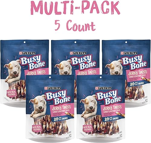Miniatura 3 de Purina Busy Bone Jerky Twists - Golosinas de carne de res y pollo para perros de raza pequeña y mediana (paquete de 5) bolsas de 20 unidades