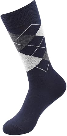 BALENZIA Men's Classic Argyle Socks- (Multicoloured) (Black,White,Navy)