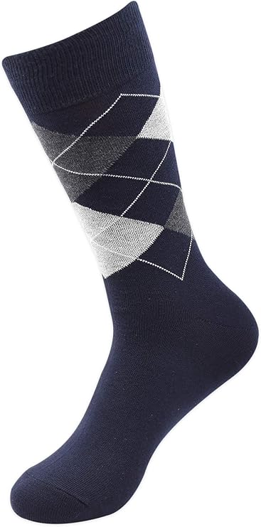 BALENZIA Men's Classic Argyle Socks- (Multicoloured) (Black,White,Navy)