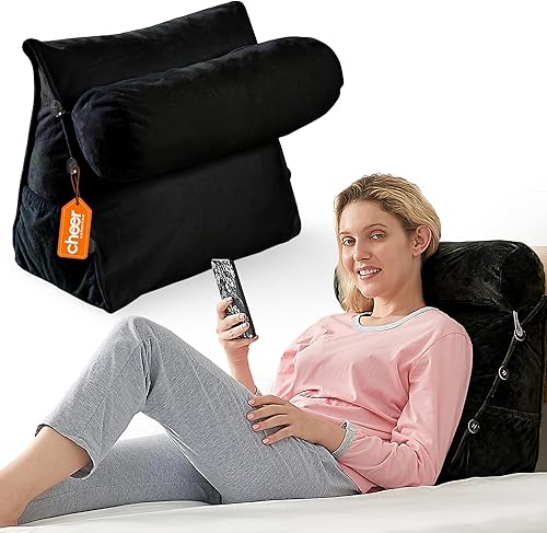 Cheer Collection Almohada de lectura y TV en forma de cuña con almohada ajustable para el cuello, color negro Cheer Collection Almohada de lectura y TV en forma de cuña con almohada ajustable para el cuello, color negro
