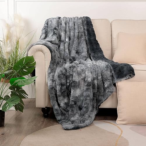 Miniatura 2 de NANPIPER Manta de piel sintética, mantas peludas para sofá, color gris, 50 x 60 pulgadas