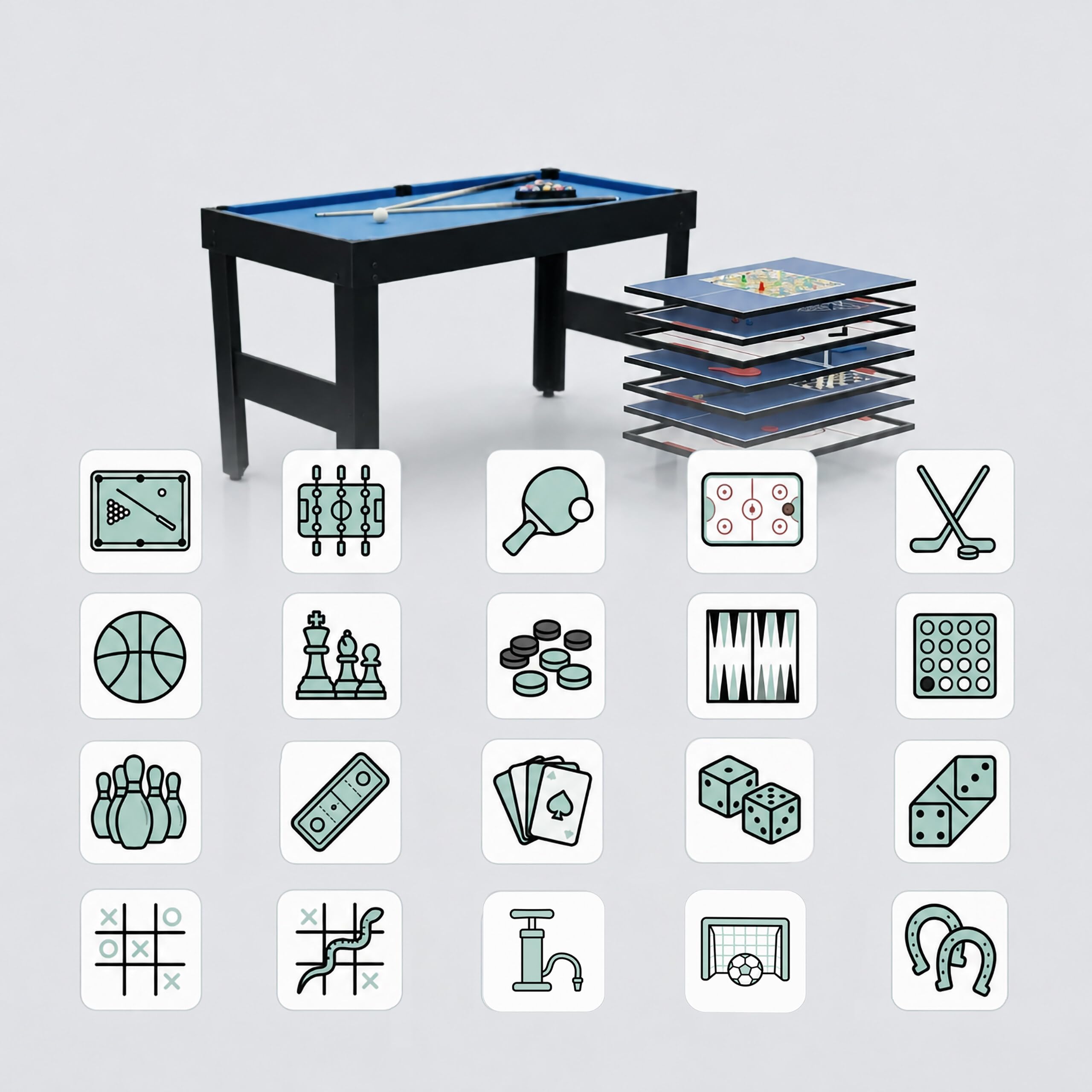 Relaxdays Table de Jeu 20 en 1: Baby-Foot, Billard, air Hockey, Noire | ping-pong, basket, poker, bowling et plus