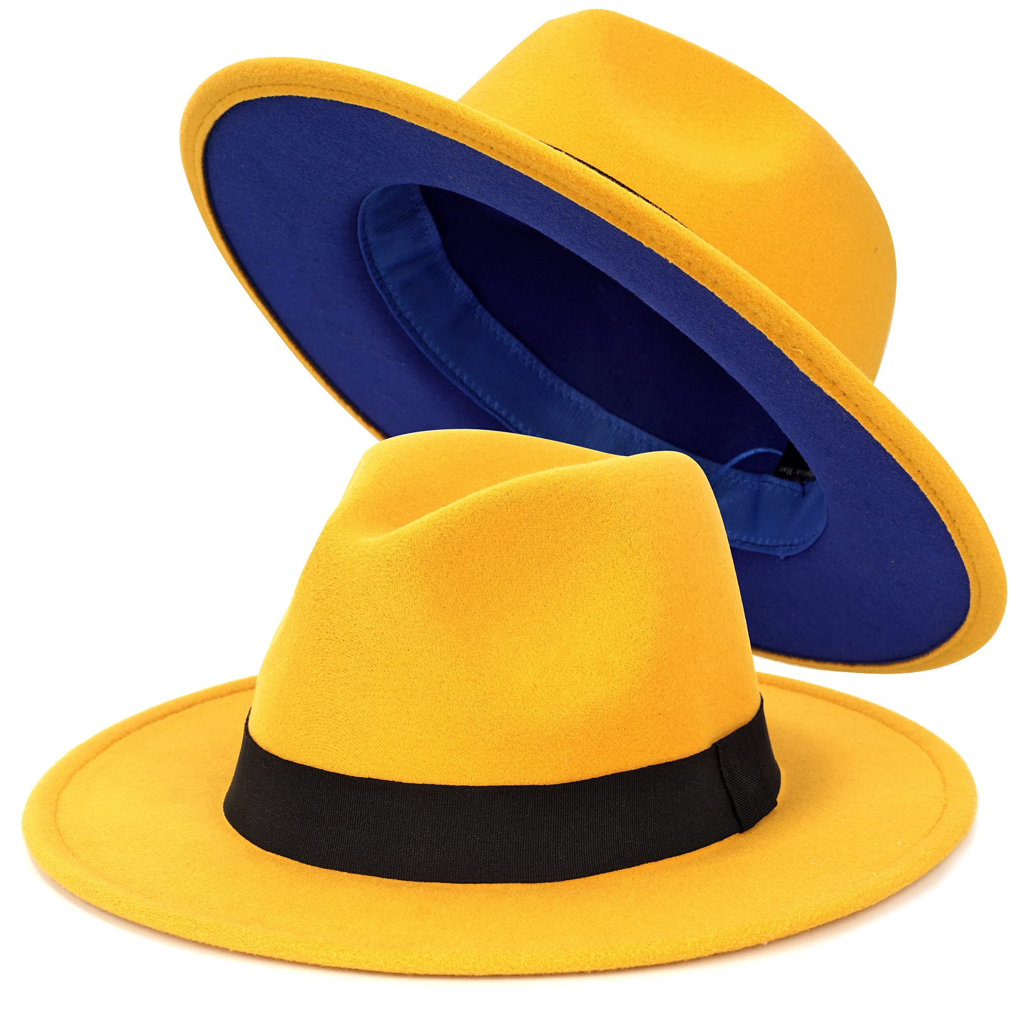 Trendy Fedora Hats for Men &amp; Women Wide Brim Felt Hat Dress Panama Hat Two Tone Fedora
