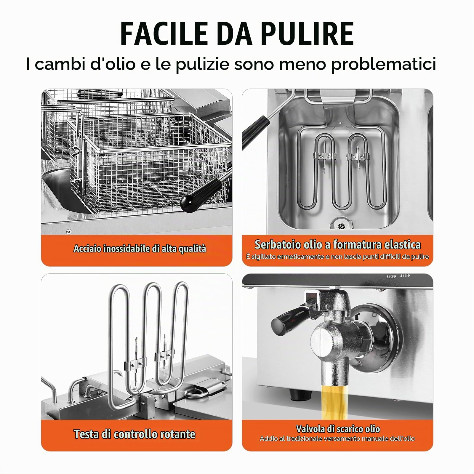 VEVOR Friggitrice Commerciale Elettrica da Banco a Doppia Vasca 3000 W, 2 Friggitrici a Olio 8,5 L con 2 Cestelli, Acciaio Inox Spesso 1 mm, Controllo Tempo Temperatura, per Uso in Cucina Ristorante