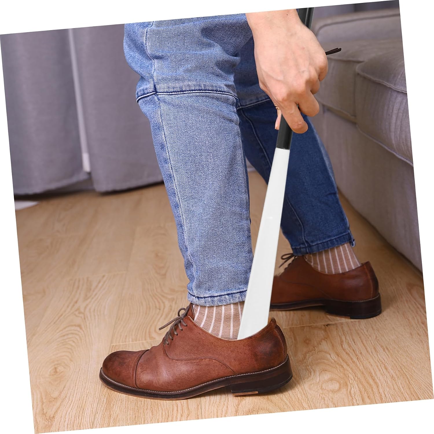 Long Handled Shoe Horn and Dressing Stick Adjustable Sock Remover Aid for Seniors Pregnant and Disabled No Bending Sock Assistant for Easy Shoe and Application