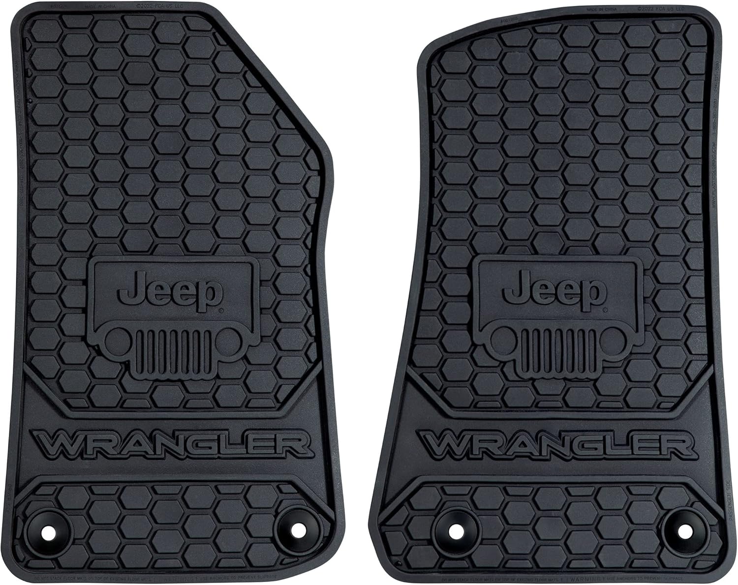 Plasticolor 001805R01 Jeep Wrangler Custom Factory Fit Front Vehicle Floor Mats Model Years 2019-2023 Black