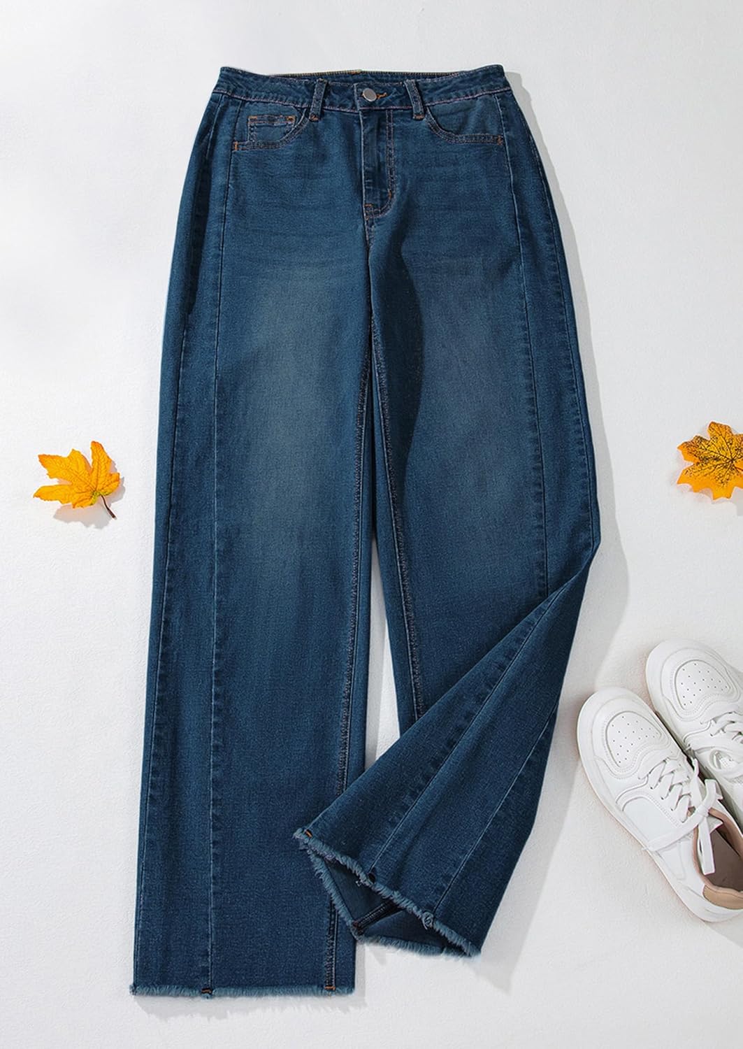 PRETTYGARDEN Wide Leg Jeans for Women Trendy High Waisted Stretchy Baggy Raw Hem Denim Palazzo Pants 2025 Fall Clothes