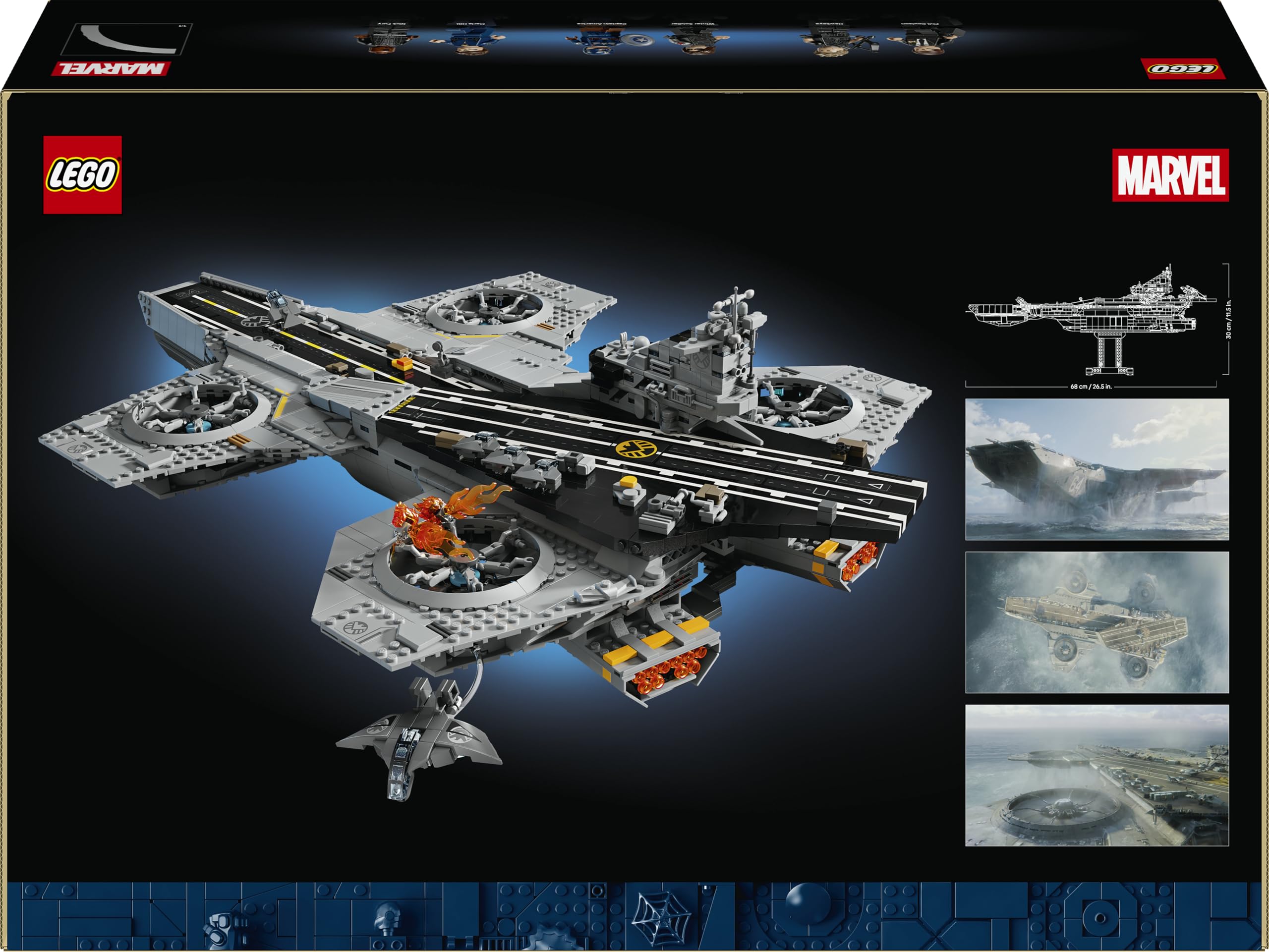 LEGO | Marvel Helitransporte de S.H.I.E.L.D. – Kit de Construcción para Adultos de Portaaviones – 6 Minifiguras inc. Capitán América y Nick Furia – Decoración para la Estantería - Idea de Regalo 76354