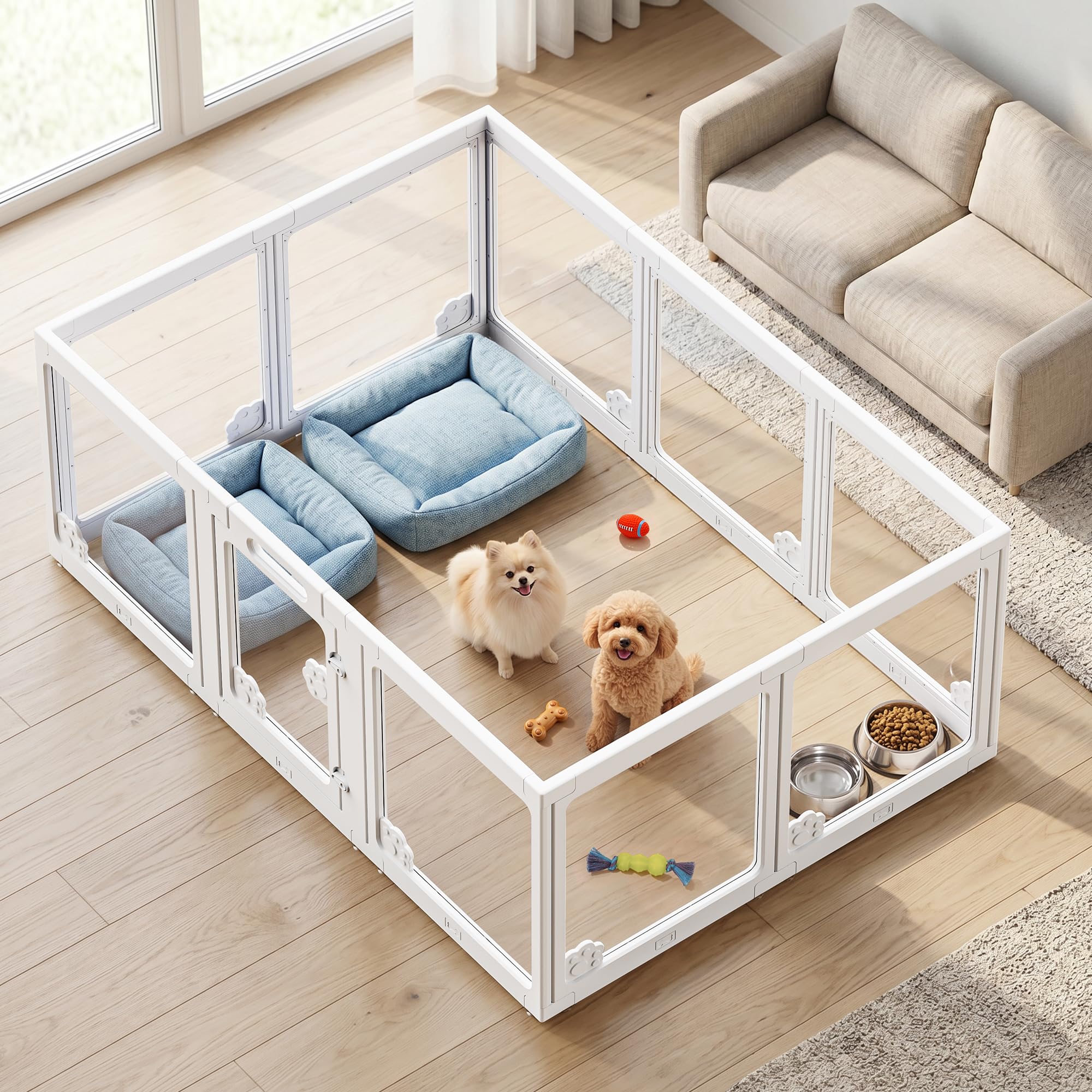Dog Playpen Indoor, Transparent Acrylic Dog Pen for Small and Medium Dogs, High 60cm Pet Cat Play Pen (10 Panels, 100 * 150cm)